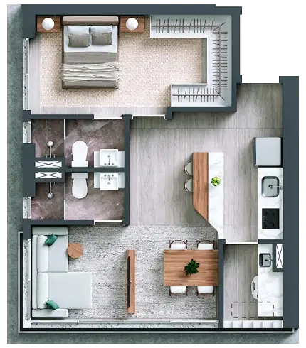 Planta tipo 52m² Bosque Alphagran — 1 suíte