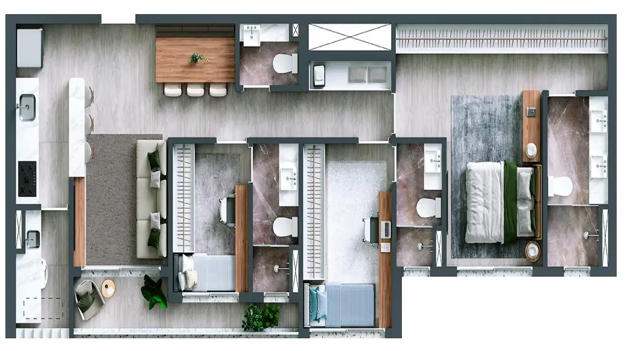 Planta tipo 95m² Bosque Alphagran — 2 suítes