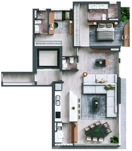 Planta tipo 118m² Bosque Alphagran — 2 suítes